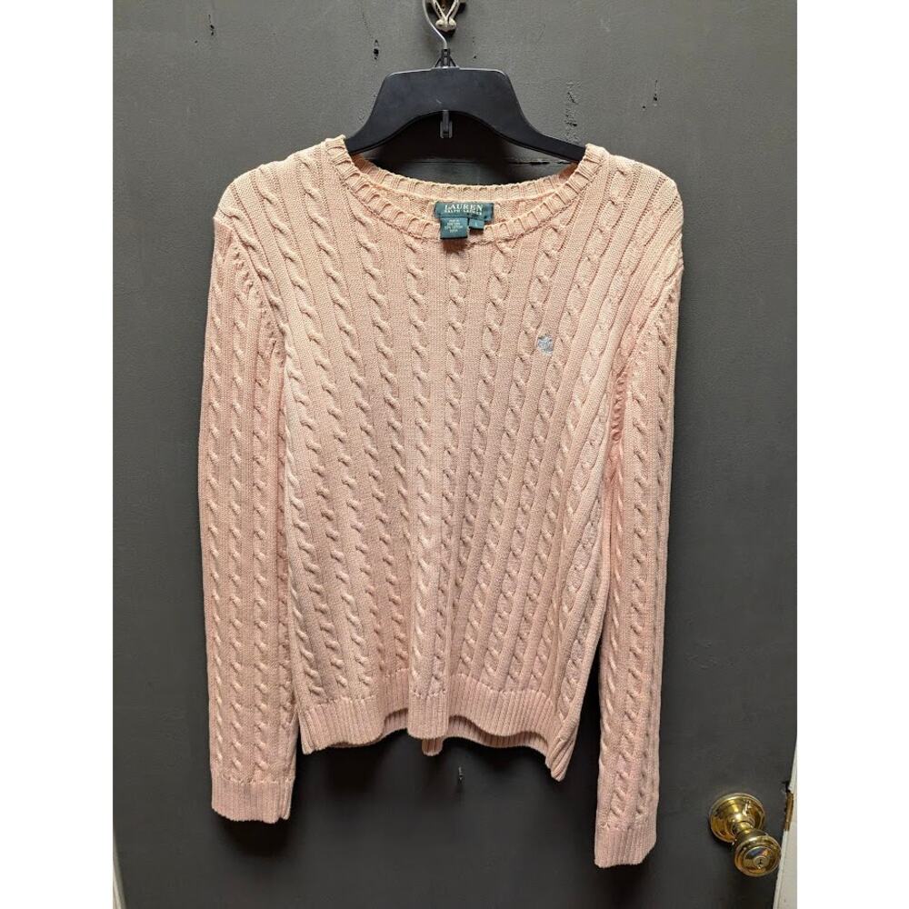 Vintage Lauren Ralph Lauren Light Pink Cable Knit Sweater Size Large Preppy Y2K - Picture 2 of 7
